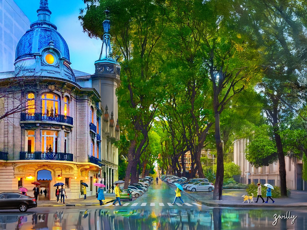 Belgrano Rain - custom framed artwork