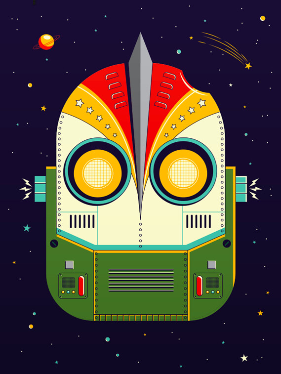 Tin Toy Robot - custom framed artwork