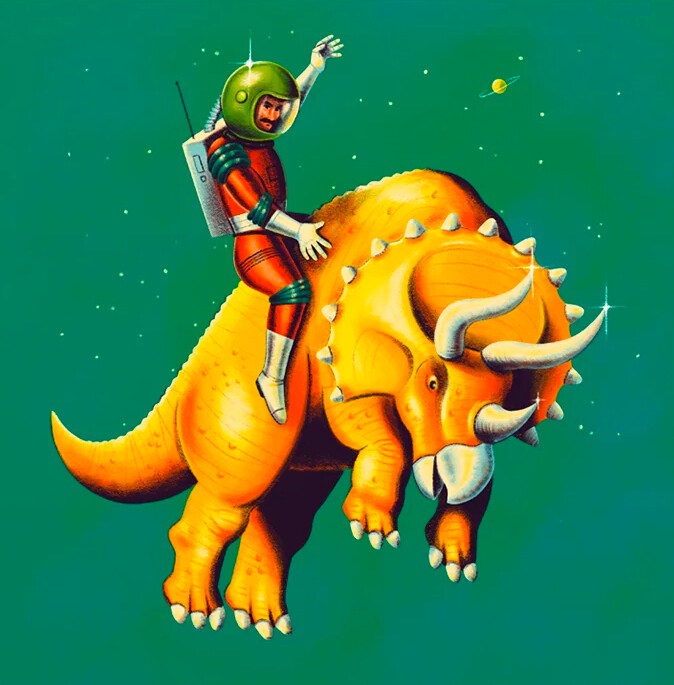 Bucking Triceratops - custom framed artwork