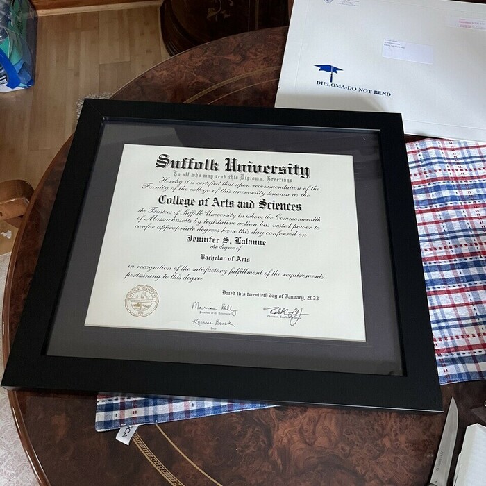 Review from Jennifer L: I absolutely love my custom frame. The design came out beautiful & my diploma looks great in it. Amazing quality!! Excellent customer service, affordable, and I received my frame 2 days before my deadline with their complimentary 1-day shipping! So so glad I came across your site. Very pleased :) & highly recommended!!