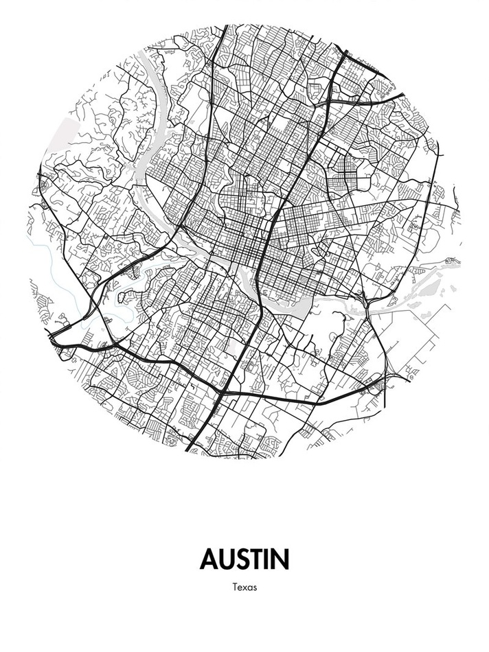 AUSTIN MAP POSTER - custom framed artwork