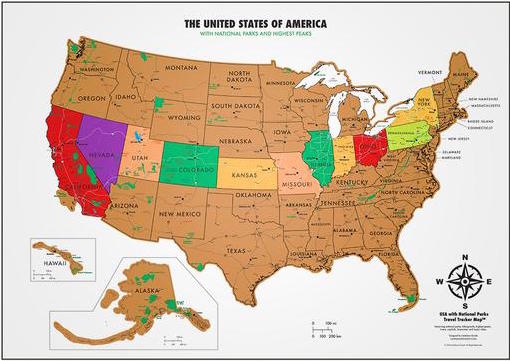 SCRATCH OFF USA MAP WITH NATIONAL PARKS - TRAVEL TRACKER MAP - custom framed artwork