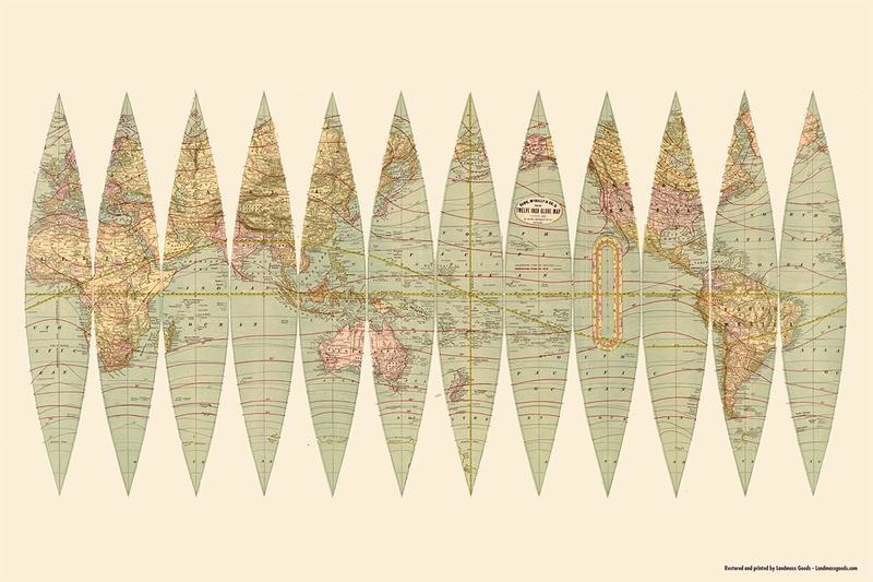 TERRESTRIAL WORLD MAP WALL POSTER - custom framed artwork
