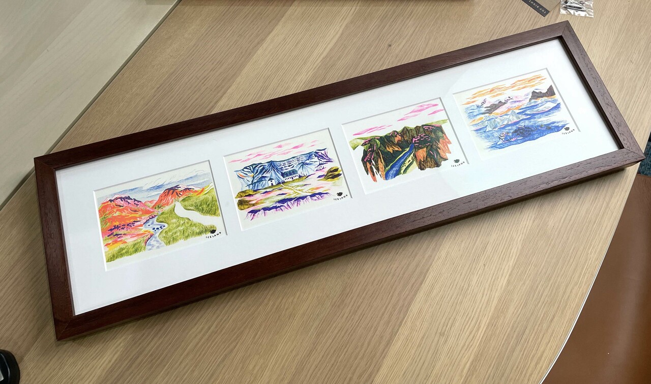 Custom collage frame with postcards in separate mat window openings