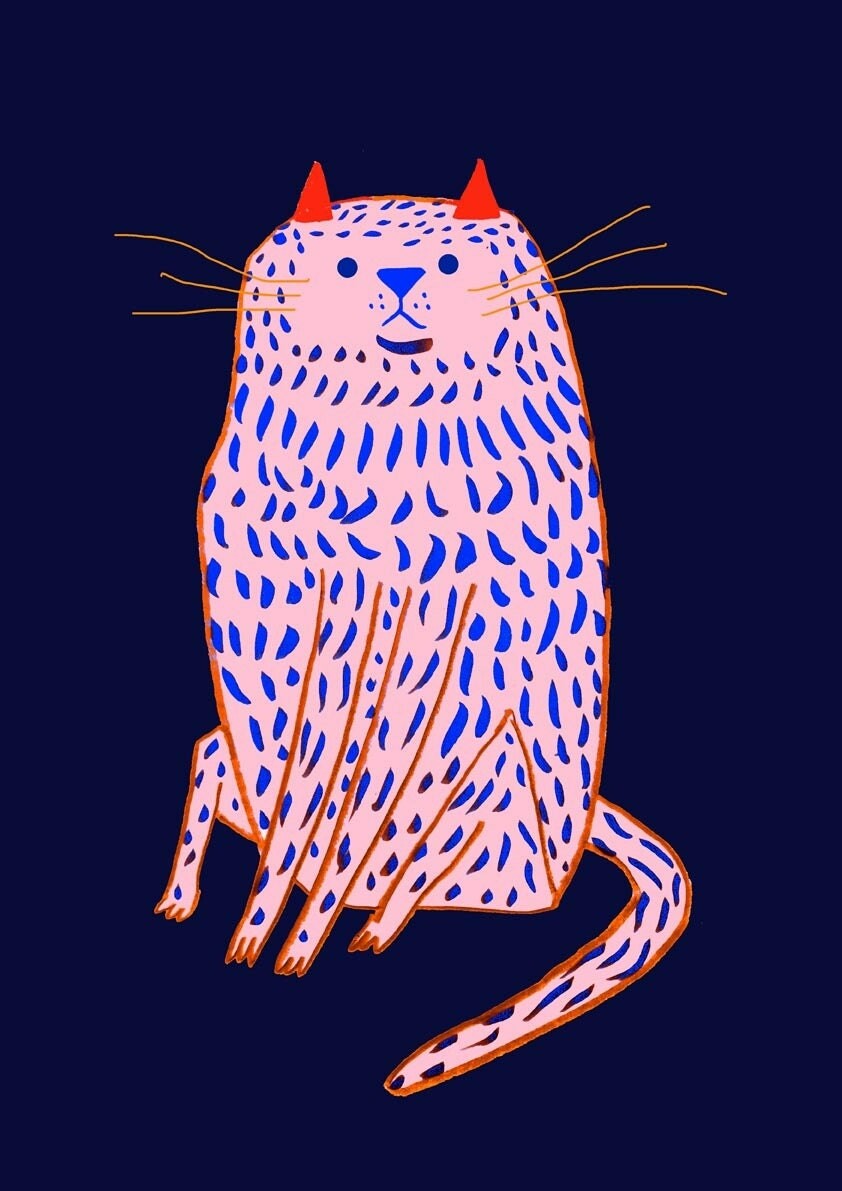 Cute Pink Cat  - custom framed artwork