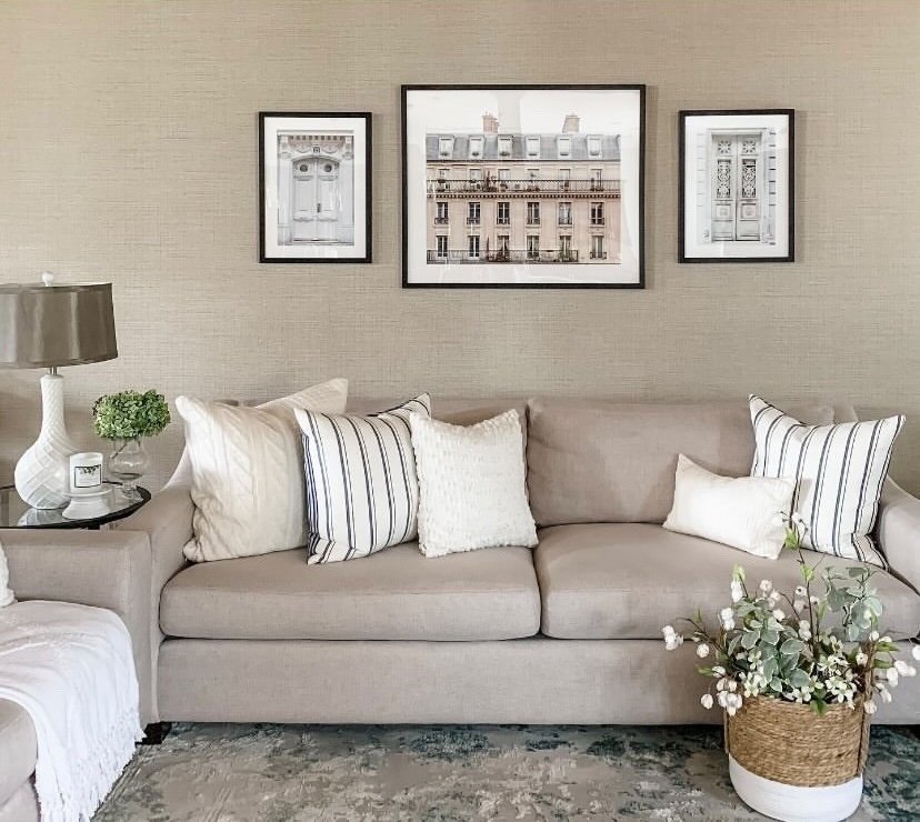 Framed photos in a tastefully designed living room