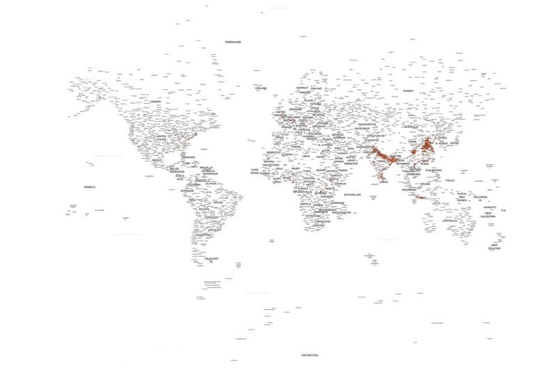 TYPOGRAPHY WORLD MAP POSTER - custom framed artwork