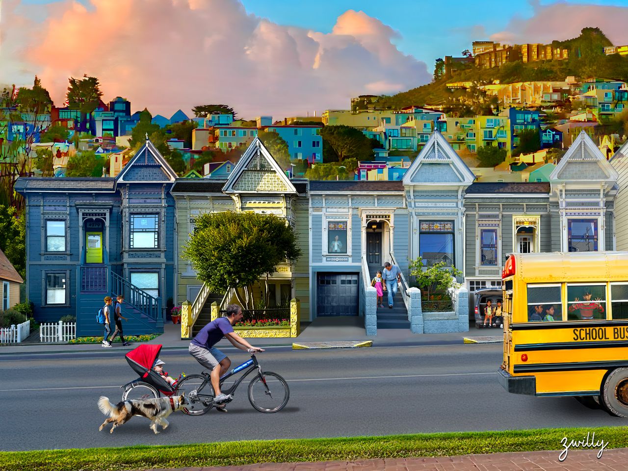 Off to school - custom framed artwork