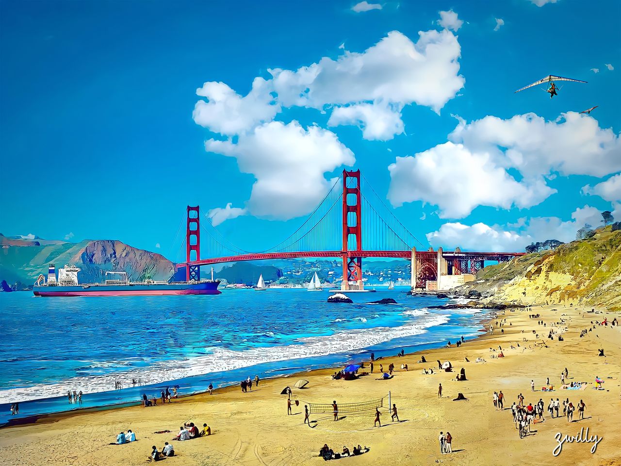 Baker Beach - custom framed artwork