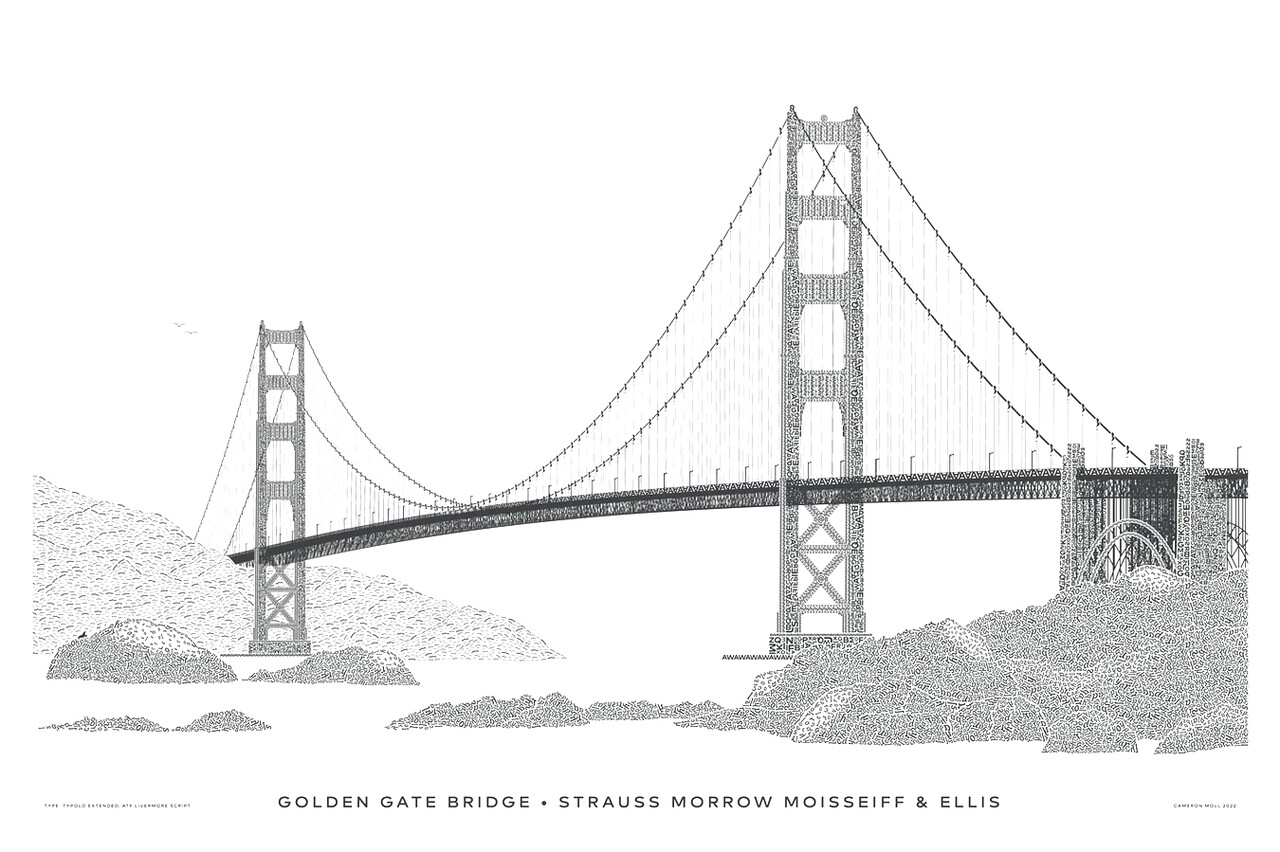 Golden Gate Bridge In Type - custom framed artwork