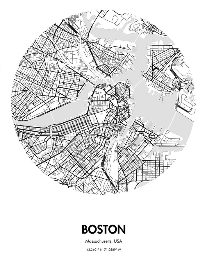 BOSTON MAP POSTER - custom framed artwork