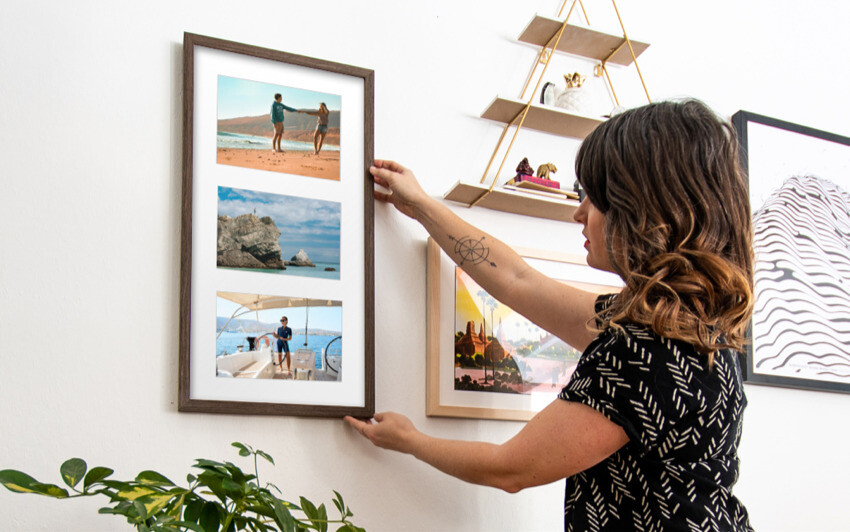 Collage picture frame with three photos