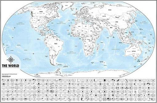 COLOR-ME WORLD MAP OUTLINE POSTER - custom framed artwork