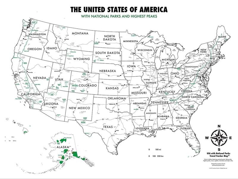 USA NATIONAL PARKS - COLOR IN MAP - custom framed artwork